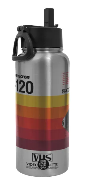 VHS sony dynamicron T-120 — Metal mug thermo Silver with Straw and Spout Lid (Stainless steel), double wall, 950ml