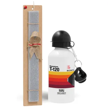 VHS sony dynamicron T-120, Easter Set, metallic aluminum water bottle (500ml) & aromatic flat Easter candle (30cm) (GRAY)