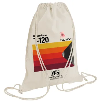 VHS sony dynamicron T-120, Backpack bag GYMBAG natural (28x40cm)