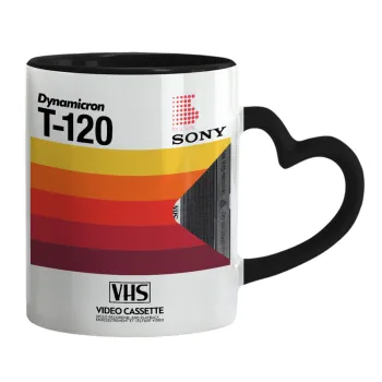 VHS sony dynamicron T-120, Mug heart black handle, ceramic, 330ml