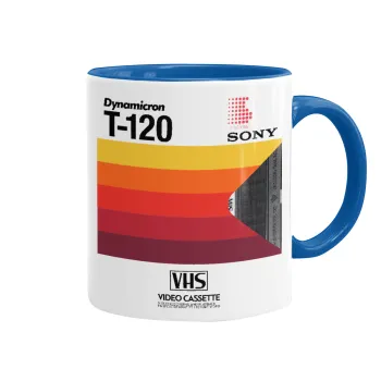 VHS sony dynamicron T-120, Κούπα χρωματιστή μπλε, κεραμική, 330ml