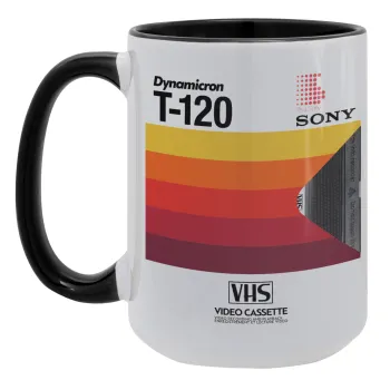VHS sony dynamicron T-120, Κούπα Mega 15oz, κεραμική Μαύρη, 450ml