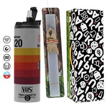 VHS sony dynamicron T-120, Easter candle with Grey Tumbler Thermo 600ml & aromatic flat candle (30cm) (GREY)