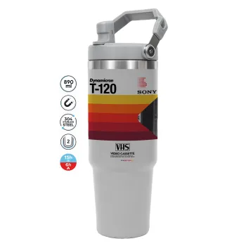 VHS sony dynamicron T-120, GREY color, 890ml (30oz) stainless Steel Tumbler with Handle
