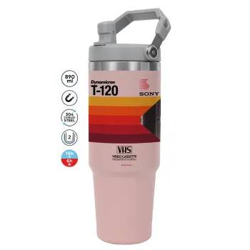 VHS sony dynamicron T-120, Pink color, 890ml (30oz) stainless Steel Tumbler with Handle