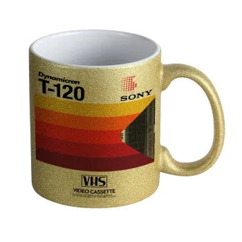 VHS sony dynamicron T-120, Κούπα Χρυσή Glitter που γυαλίζει, κεραμική, 330ml