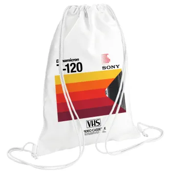 VHS sony dynamicron T-120, Backpack pouch GYMBAG white (28x40cm)