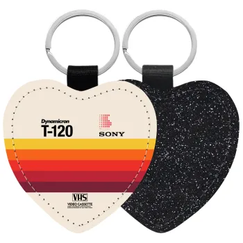 VHS sony dynamicron T-120, Μπρελόκ PU δερμάτινο glitter καρδιά ΜΑΥΡΟ