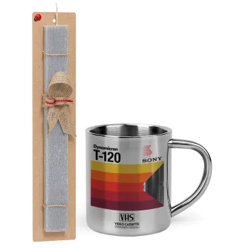 VHS sony dynamicron T-120, Πασχαλινή Λαμπάδα με μεταλλική κούπα θερμό (300ml) & κερί αρωματικό πλακέ (30cm) (ΓΚΡΙ)