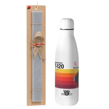 VHS sony dynamicron T-120, Easter Set, metallic stainless thermos bottle (500ml) & scented flat Easter candle (30cm) (GRAY)