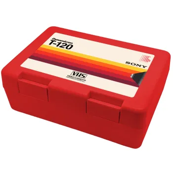 VHS sony dynamicron T-120, Children's cookie container RED 185x128x65mm (BPA free plastic)