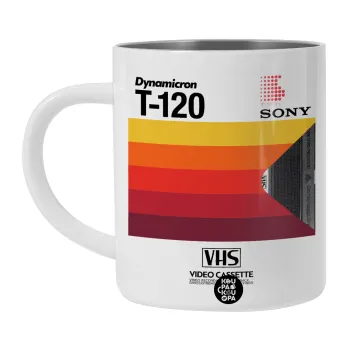 VHS sony dynamicron T-120, Λευκή Ανοξείδωτη Μεταλλική Κούπα 450ml - Διπλού Τοιχώματος 