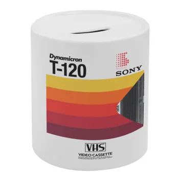 VHS sony dynamicron T-120, Κουμπαράς πορσελάνης με τάπα