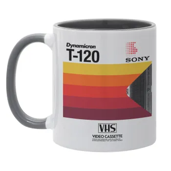 VHS sony dynamicron T-120, Κούπα χρωματιστή γκρι, κεραμική, 330ml