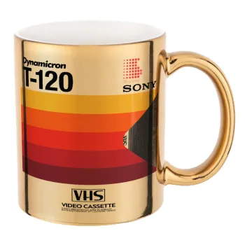VHS sony dynamicron T-120, Κούπα κεραμική, χρυσή καθρέπτης, 330ml