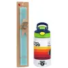 Easter Set, Children's thermal stainless steel bottle with safety straw, green/blue (350ml) & aromatic flat Easter candle (30cm) (TURQUOISE)