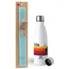 Easter Set, metallic stainless steel water bottle (750ml) & aromatic flat Easter candle (30cm) (TURQUOISE)