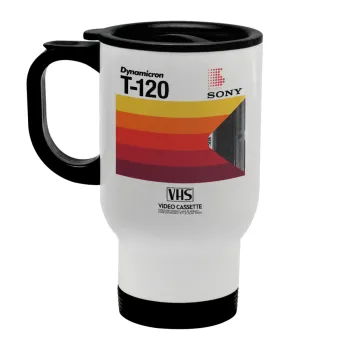 VHS sony dynamicron T-120, Stainless steel travel mug with lid, double wall white 450ml