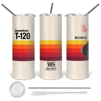 VHS sony dynamicron T-120, Tumbler stainless steel 600ml, with metal straw & cleaning brush