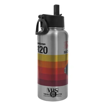 VHS sony dynamicron T-120, Metal mug thermo Silver with Straw and Spout Lid (Stainless steel), double wall, 950ml