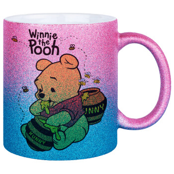 Winnie the Pooh, Κούπα Χρυσή/Μπλε Glitter, κεραμική, 330ml