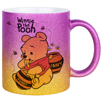 Winnie the Pooh, Κούπα Χρυσή/Ροζ Glitter, κεραμική, 330ml