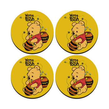 Winnie the Pooh, SET of 4 round wooden coasters (9cm)