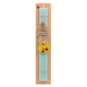 Winnie the Pooh, Easter Set, wooden keychain & aromatic flat Easter candle (30cm) (TURQUOISE)