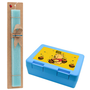 Winnie the Pooh, Easter Set, children's snack container BLUE & Easter aromatic flat candle (30cm) (TURQUOISE)
