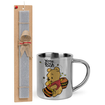 Winnie the Pooh, Πασχαλινό Σετ, μεταλλική κούπα θερμό (300ml) & πασχαλινή λαμπάδα αρωματική πλακέ (30cm) (ΓΚΡΙ)