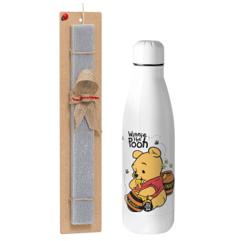 Winnie the Pooh, Πασχαλινό Σετ, μεταλλικό παγούρι Inox (700ml) & πασχαλινή λαμπάδα αρωματική πλακέ (30cm) (ΓΚΡΙ)