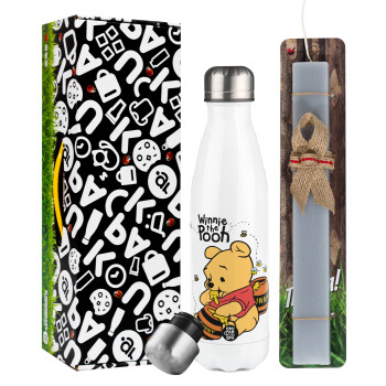Winnie the Pooh, Easter candle, metallic white thermos bottle (500ml) & aromatic flat candle (30cm) (GRAY)