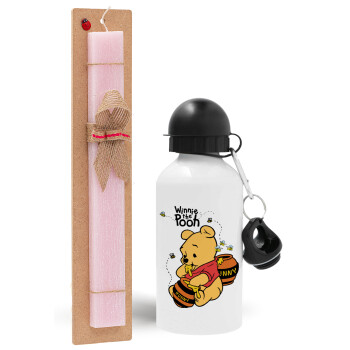 Winnie the Pooh, Easter Set, metallic aluminum bottle (500ml) & aromatic flat Easter candle (30cm) (PINK)