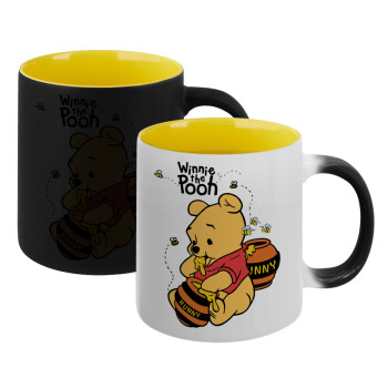 Winnie the Pooh, Κούπα Μαγική εσωτερικό κίτρινη, κεραμική 330ml που αλλάζει χρώμα με το ζεστό ρόφημα