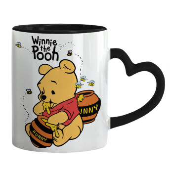 Winnie the Pooh, Mug heart black handle, ceramic, 330ml