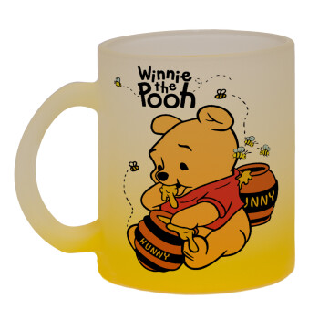 Winnie the Pooh, Κούπα γυάλινη δίχρωμη με βάση το κίτρινο ματ, 330ml