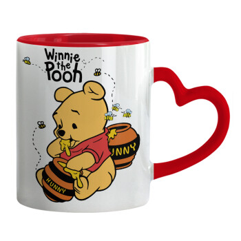 Winnie the Pooh, Mug heart red handle, ceramic, 330ml