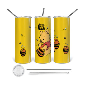 Winnie the Pooh, 360 Eco friendly stainless steel tumbler 600ml, with metal straw & cleaning brush