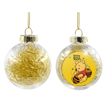 Γουίνι το Αρκουδάκι , Χριστουγεννιάτικη μπάλα δένδρου διάφανη με χρυσό γέμισμα 8cm