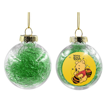 Γουίνι το Αρκουδάκι , Χριστουγεννιάτικη μπάλα δένδρου διάφανη με πράσινο γέμισμα 8cm