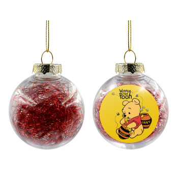 Winnie the Pooh, Χριστουγεννιάτικη μπάλα δένδρου διάφανη με κόκκινο γέμισμα 8cm