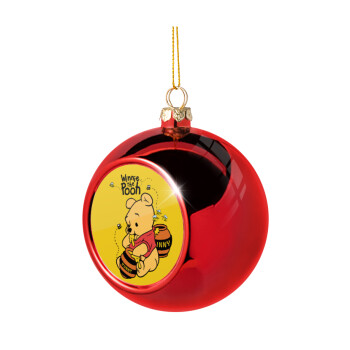 Γουίνι το Αρκουδάκι , Χριστουγεννιάτικη μπάλα δένδρου Κόκκινη 8cm