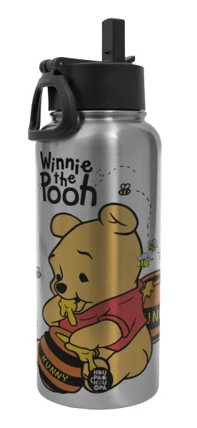 Winnie the Pooh — Metal mug thermo Silver with Straw and Spout Lid (Stainless steel), double wall, 950ml