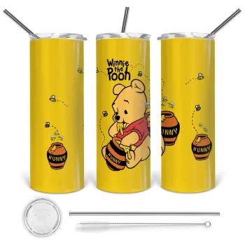 Winnie the Pooh, Tumbler stainless steel 600ml, with metal straw & cleaning brush