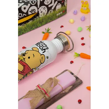 Γουίνι το Αρκουδάκι , Πασχαλινή Λαμπάδα με παγούρι μεταλλικό (620ml, stainless steel) & κερί αρωματικό πλακέ (30cm) (ΡΟΖ)