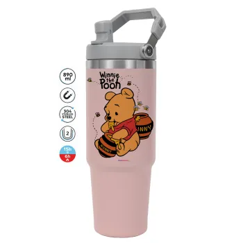 Γουίνι το Αρκουδάκι , ΡΟΖ χρώματος Θερμός Ανοξείδωτο 890ml (30oz) με χερούλι