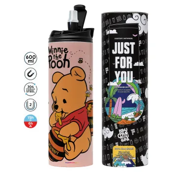 Γουίνι το Αρκουδάκι , Tumbler ποτήρι θερμό ΡΟΖ από ανοξείδωτο ατσάλι 600ml