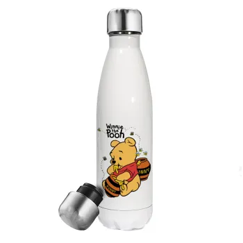 Γουίνι το Αρκουδάκι , Μεταλλικό παγούρι θερμός Λευκό (Stainless steel), διπλού τοιχώματος, 500ml