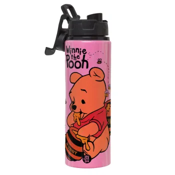 Γουίνι το Αρκουδάκι , Μεταλλικό παγούρι νερού με καπάκι ασφαλείας, αλουμινίου 850ml