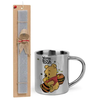 Γουίνι το Αρκουδάκι , Πασχαλινή Λαμπάδα με μεταλλική κούπα θερμό (300ml) & κερί αρωματικό πλακέ (30cm) (ΓΚΡΙ)